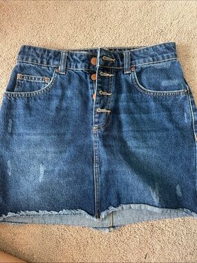 Button-Front Roxy Denim Mini Skirt in Classic Blue